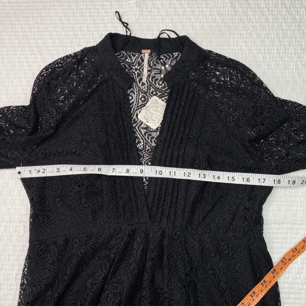 Free People Dress Women's Sz 10 Black Lace Flowy Boho Goth Witchcore Mini NWT LS - Picture 6 of 11